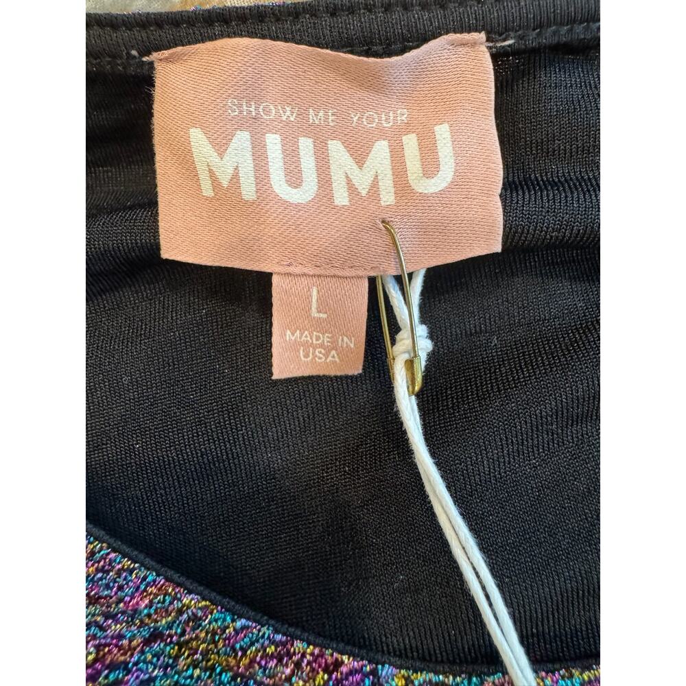 Show Me Your Mumu Sure Thing Mini Dress Rainbow Shimmy Shine L Bubble Sleeve - Picture 8 of 8